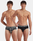Super Combed Cotton Elastane Stretch Printed Brief with Ultrasoft Waistband - Black print (Pack of 2)