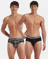 Super Combed Cotton Elastane Stretch Printed Brief with Ultrasoft Waistband - Black print (Pack of 2)