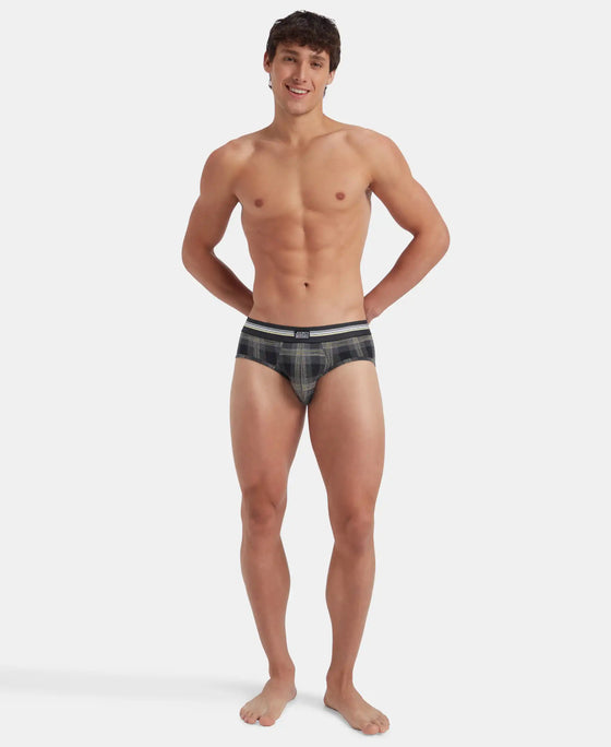 Super Combed Cotton Elastane Stretch Printed Brief with Ultrasoft Waistband - Black print (Pack of 2)