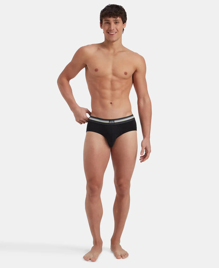 Super Combed Cotton Elastane Stretch Printed Brief with Ultrasoft Waistband - Black print (Pack of 2)