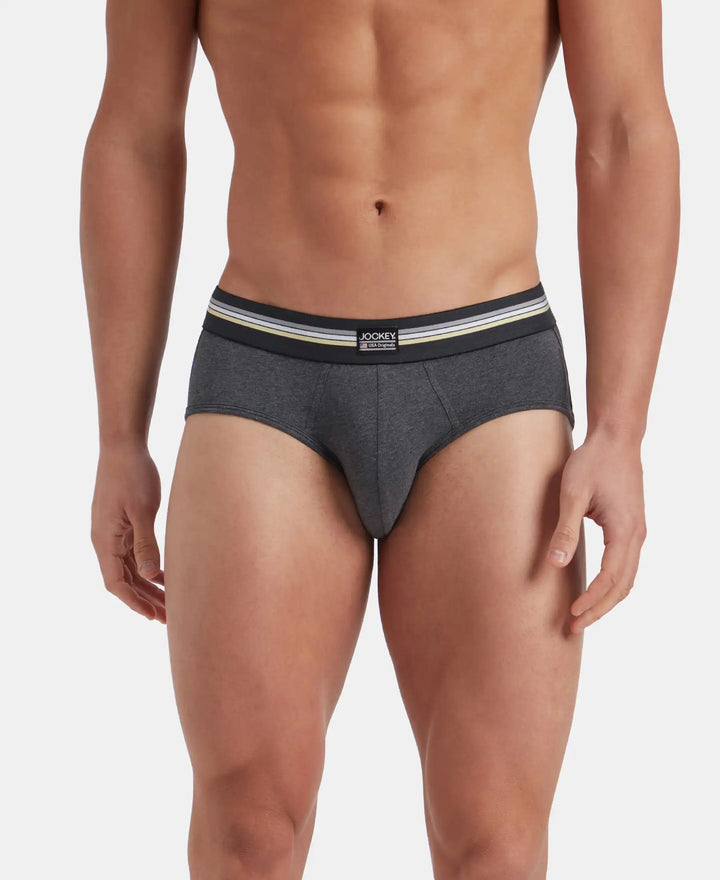 Super Combed Cotton Elastane Stretch Printed Brief with Ultrasoft Waistband - Charcoal Melange Print (Pack of 2)