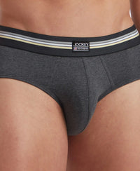 Super Combed Cotton Elastane Stretch Printed Brief with Ultrasoft Waistband - Charcoal Melange Print (Pack of 2)