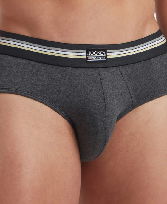Super Combed Cotton Elastane Stretch Printed Brief with Ultrasoft Waistband - Charcoal Melange Print (Pack of 2)