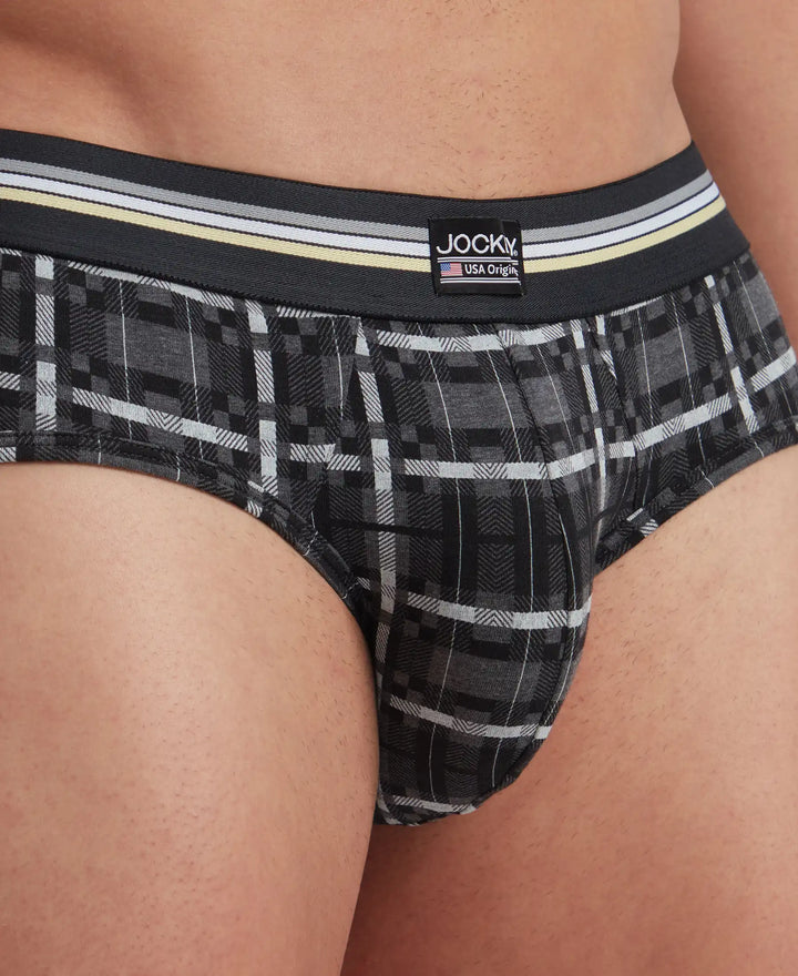 Super Combed Cotton Elastane Stretch Printed Brief with Ultrasoft Waistband - Charcoal Melange Print (Pack of 2)