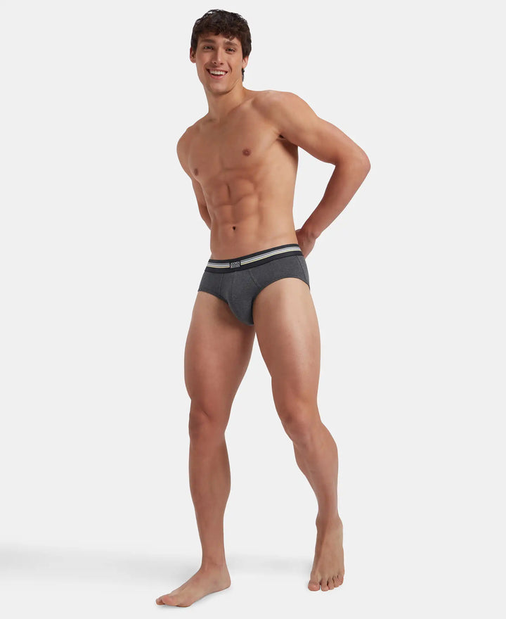 Super Combed Cotton Elastane Stretch Printed Brief with Ultrasoft Waistband - Charcoal Melange Print (Pack of 2)