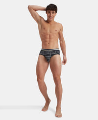 Super Combed Cotton Elastane Stretch Printed Brief with Ultrasoft Waistband - Charcoal Melange Print (Pack of 2)