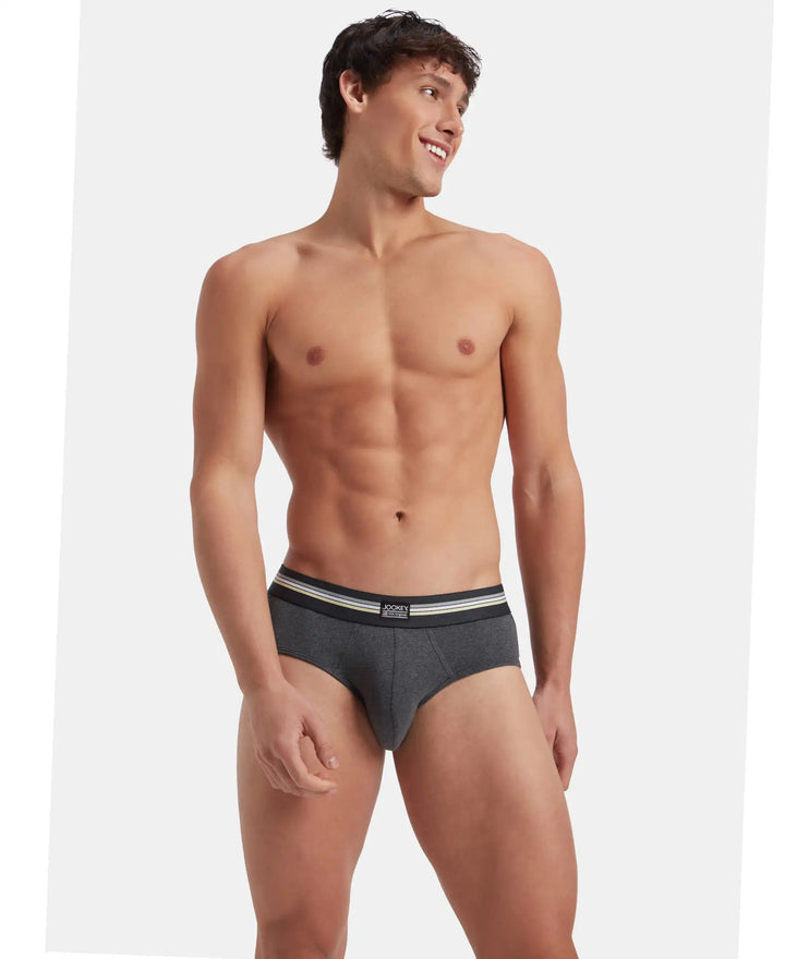 Super Combed Cotton Elastane Stretch Printed Brief with Ultrasoft Waistband - Charcoal Melange Print (Pack of 2)