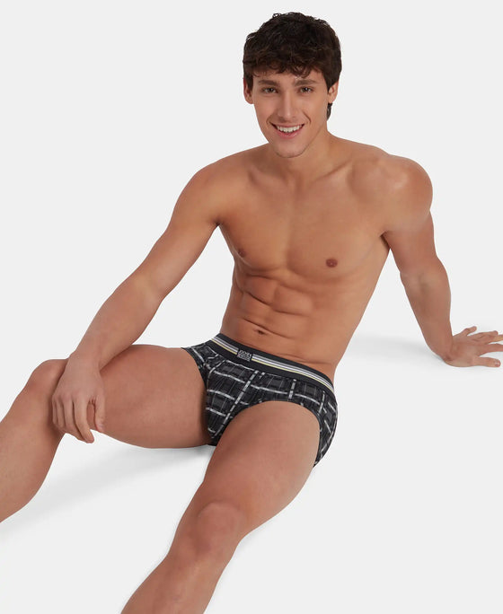 Super Combed Cotton Elastane Stretch Printed Brief with Ultrasoft Waistband - Charcoal Melange Print (Pack of 2)