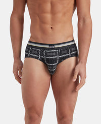 Super Combed Cotton Elastane Stretch Printed Brief with Ultrasoft Waistband - Charcoal Melange Print (Pack of 2)