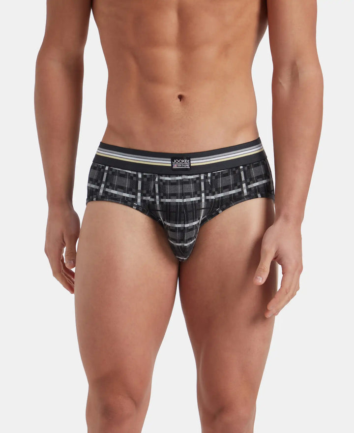 Super Combed Cotton Elastane Stretch Printed Brief with Ultrasoft Waistband - Charcoal Melange Print (Pack of 2)