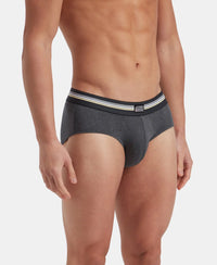 Super Combed Cotton Elastane Stretch Printed Brief with Ultrasoft Waistband - Charcoal Melange Print (Pack of 2)