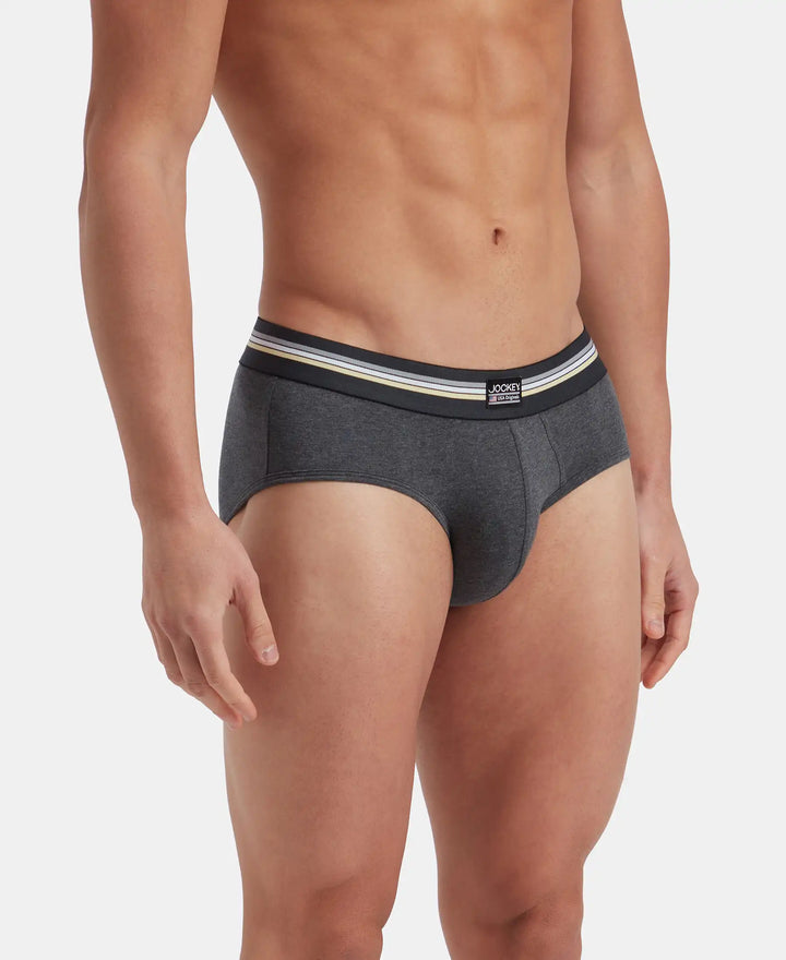 Super Combed Cotton Elastane Stretch Printed Brief with Ultrasoft Waistband - Charcoal Melange Print (Pack of 2)