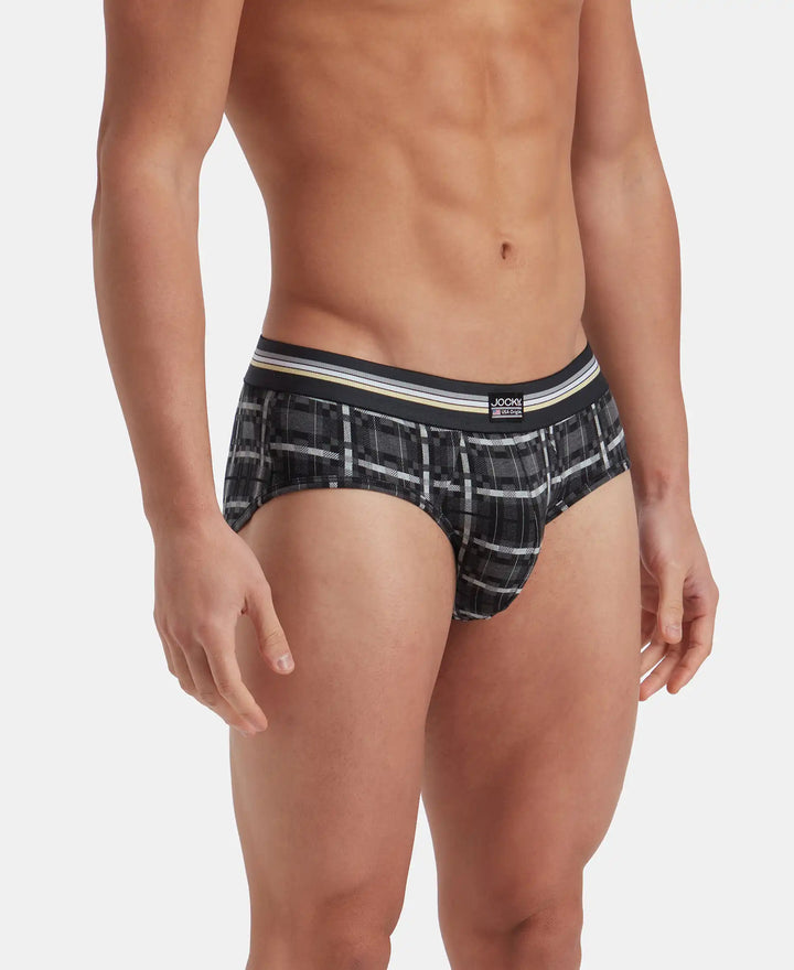 Super Combed Cotton Elastane Stretch Printed Brief with Ultrasoft Waistband - Charcoal Melange Print (Pack of 2)