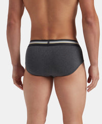 Super Combed Cotton Elastane Stretch Printed Brief with Ultrasoft Waistband - Charcoal Melange Print (Pack of 2)