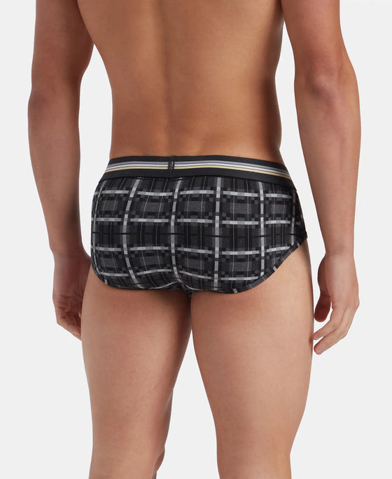 Super Combed Cotton Elastane Stretch Printed Brief with Ultrasoft Waistband - Charcoal Melange Print (Pack of 2)