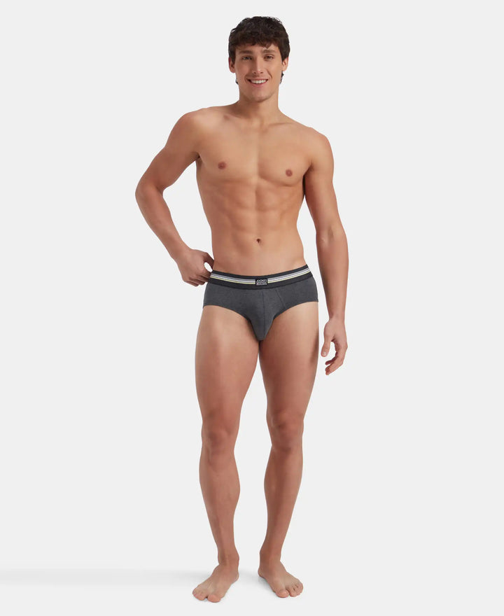 Super Combed Cotton Elastane Stretch Printed Brief with Ultrasoft Waistband - Charcoal Melange Print (Pack of 2)