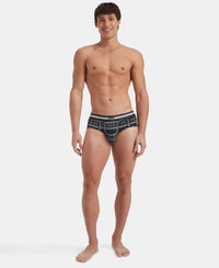 Super Combed Cotton Elastane Stretch Printed Brief with Ultrasoft Waistband - Charcoal Melange Print (Pack of 2)