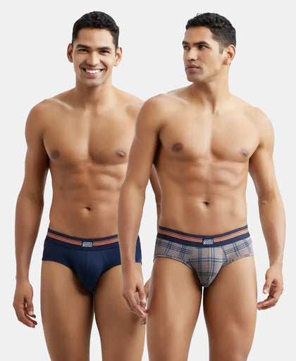 Super Combed Cotton Elastane Stretch Printed Brief with Ultrasoft Waistband - Navy Print (Pack of 2)