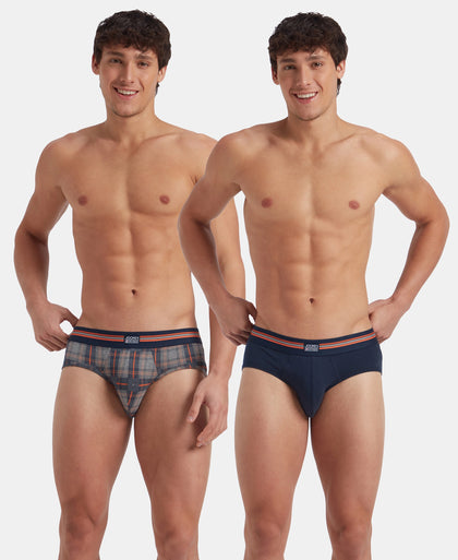 Super Combed Cotton Elastane Stretch Printed Brief with Ultrasoft Waistband - Navy Print (Pack of 2)