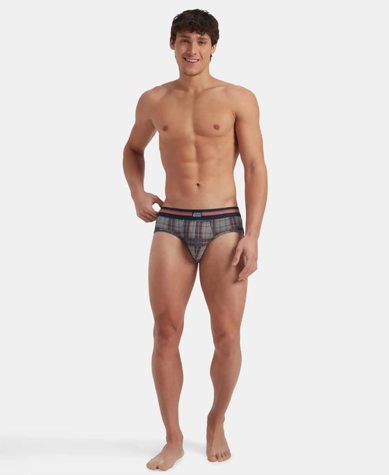 Super Combed Cotton Elastane Stretch Printed Brief with Ultrasoft Waistband - Navy Print (Pack of 2)