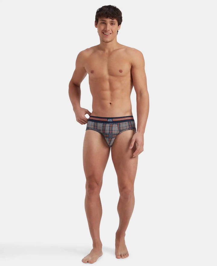 Super Combed Cotton Elastane Stretch Printed Brief with Ultrasoft Waistband - Navy Print (Pack of 2)
