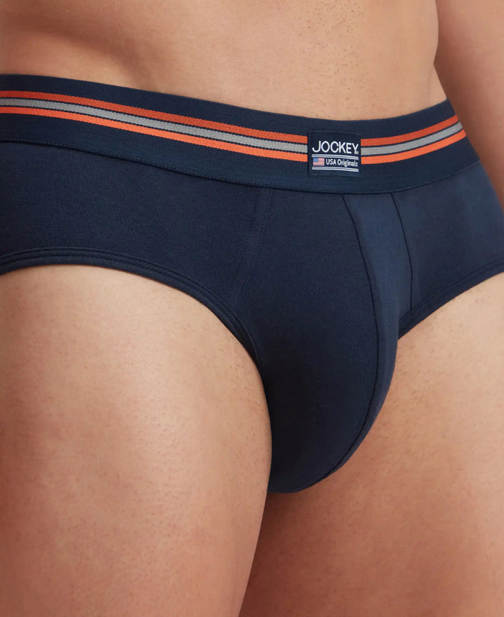 Super Combed Cotton Elastane Stretch Printed Brief with Ultrasoft Waistband - Navy Print (Pack of 2)