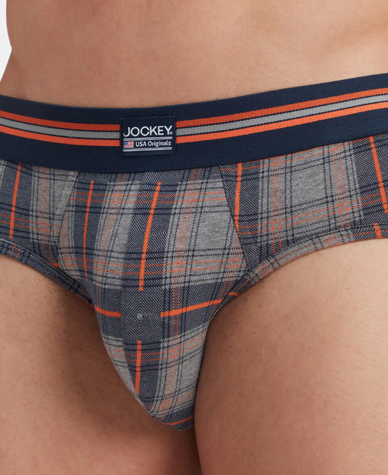 Super Combed Cotton Elastane Stretch Printed Brief with Ultrasoft Waistband - Navy Print (Pack of 2)