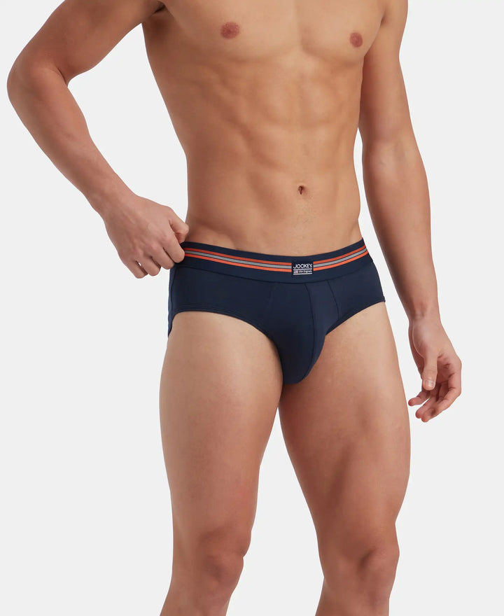 Super Combed Cotton Elastane Stretch Printed Brief with Ultrasoft Waistband - Navy Print (Pack of 2)