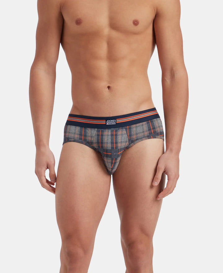 Super Combed Cotton Elastane Stretch Printed Brief with Ultrasoft Waistband - Navy Print (Pack of 2)