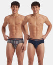 Super Combed Cotton Elastane Stretch Printed Brief with Ultrasoft Waistband - Navy Print (Pack of 2)