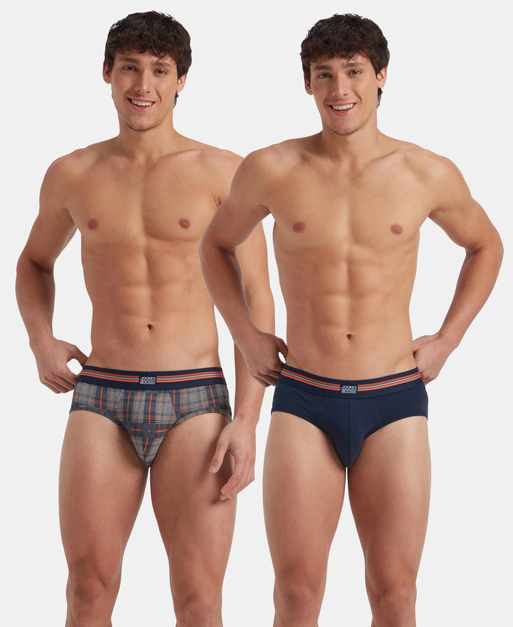 Super Combed Cotton Elastane Stretch Printed Brief with Ultrasoft Waistband - Navy Print (Pack of 2)