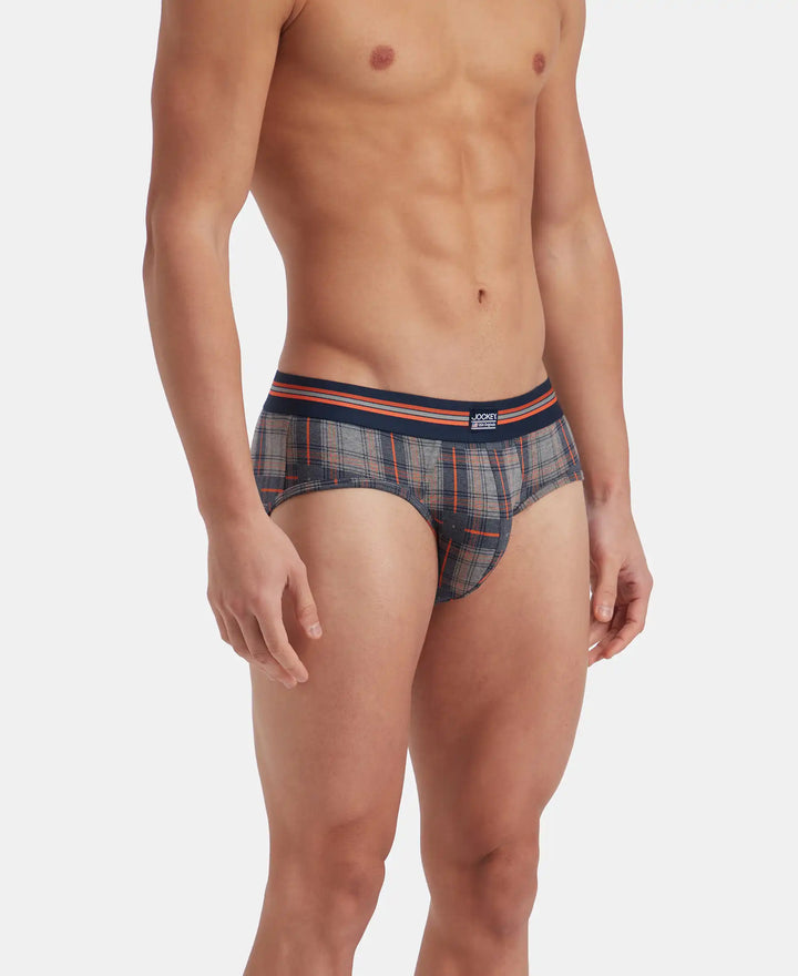 Super Combed Cotton Elastane Stretch Printed Brief with Ultrasoft Waistband - Navy Print (Pack of 2)