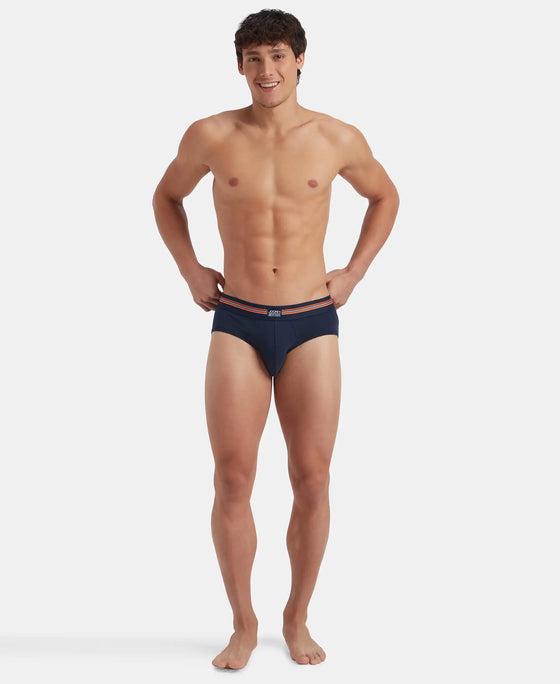 Super Combed Cotton Elastane Stretch Printed Brief with Ultrasoft Waistband - Navy Print (Pack of 2)