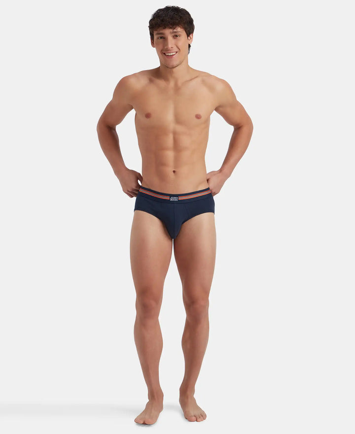 Super Combed Cotton Elastane Stretch Printed Brief with Ultrasoft Waistband - Navy Print (Pack of 2)