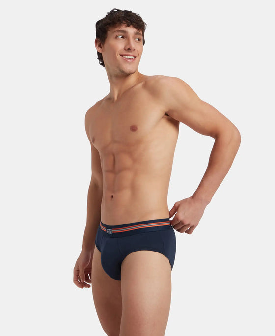 Super Combed Cotton Elastane Stretch Printed Brief with Ultrasoft Waistband - Navy Print (Pack of 2)