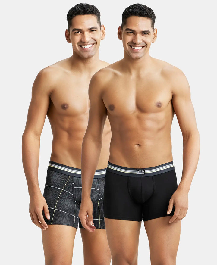 Super Combed Cotton Elastane Stretch Printed Trunk with Ultrasoft Waistband - Black print (Pack of 2)