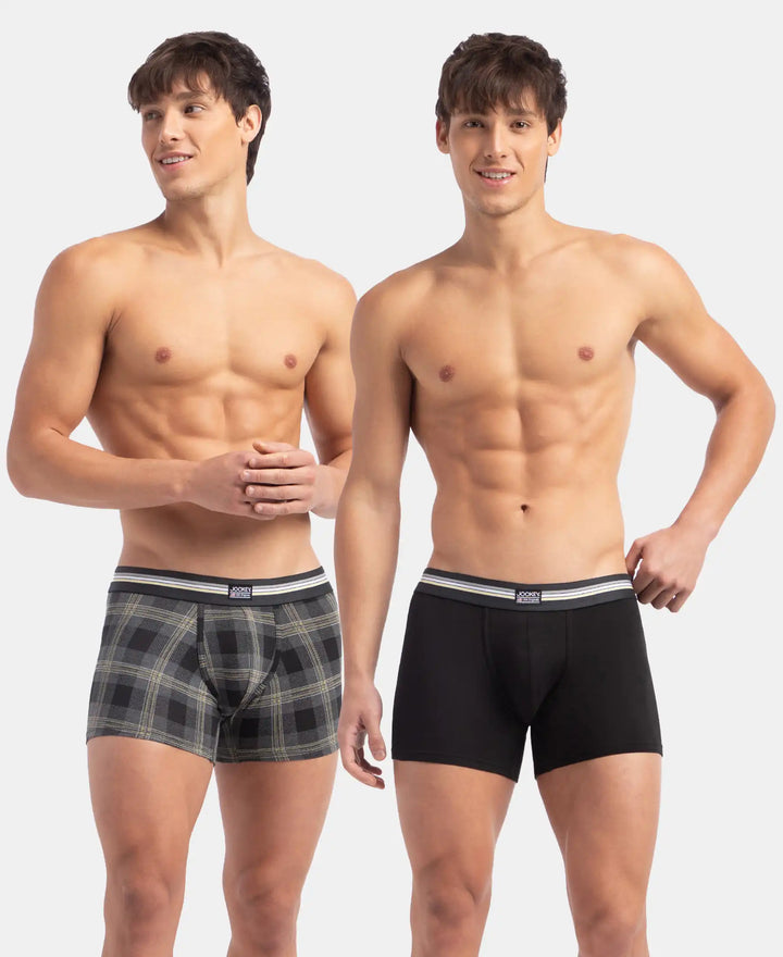 Super Combed Cotton Elastane Stretch Printed Trunk with Ultrasoft Waistband - Black print (Pack of 2)