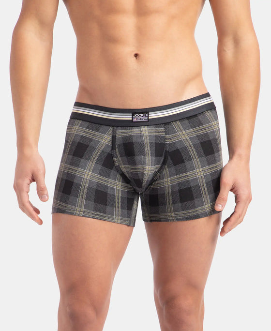 Super Combed Cotton Elastane Stretch Printed Trunk with Ultrasoft Waistband - Black print (Pack of 2)