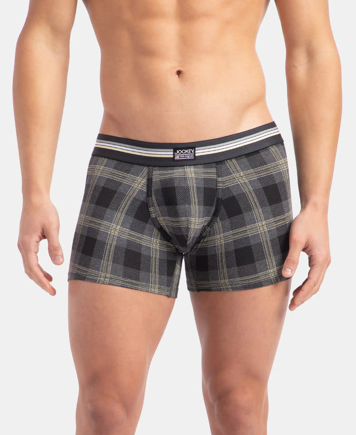 Super Combed Cotton Elastane Stretch Printed Trunk with Ultrasoft Waistband - Black print (Pack of 2)