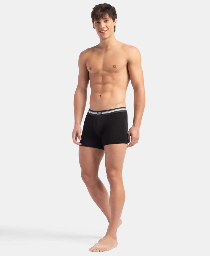 Super Combed Cotton Elastane Stretch Printed Trunk with Ultrasoft Waistband - Black print (Pack of 2)