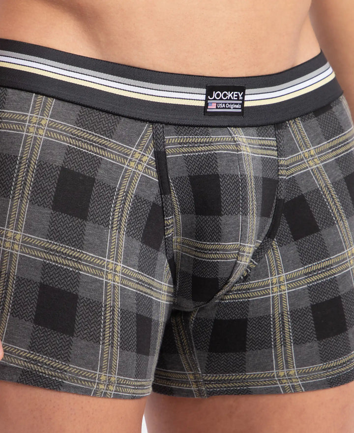 Super Combed Cotton Elastane Stretch Printed Trunk with Ultrasoft Waistband - Black print (Pack of 2)