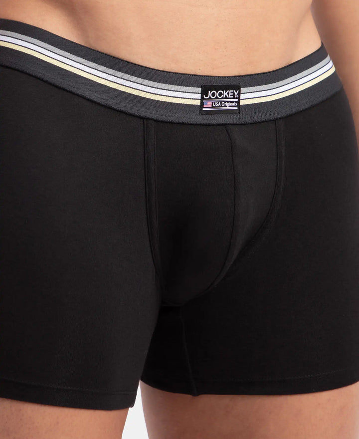 Super Combed Cotton Elastane Stretch Printed Trunk with Ultrasoft Waistband - Black print (Pack of 2)