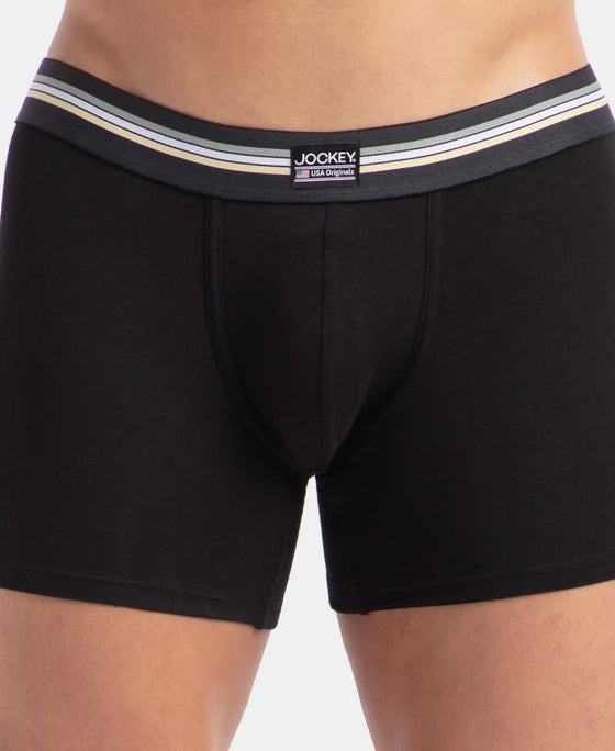 Super Combed Cotton Elastane Stretch Printed Trunk with Ultrasoft Waistband - Black print (Pack of 2)