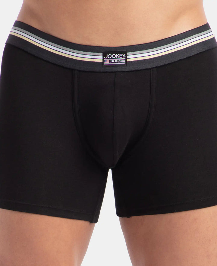 Super Combed Cotton Elastane Stretch Printed Trunk with Ultrasoft Waistband - Black print (Pack of 2)