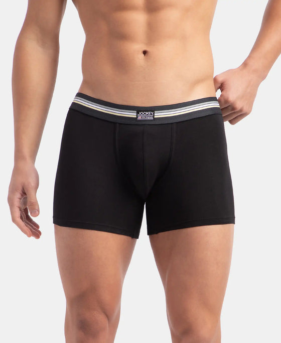 Super Combed Cotton Elastane Stretch Printed Trunk with Ultrasoft Waistband - Black print (Pack of 2)