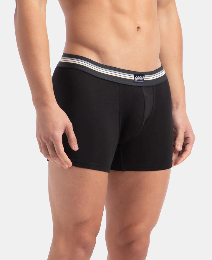 Super Combed Cotton Elastane Stretch Printed Trunk with Ultrasoft Waistband - Black print (Pack of 2)