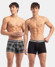 Super Combed Cotton Elastane Stretch Printed Trunk with Ultrasoft Waistband - Black print (Pack of 2)