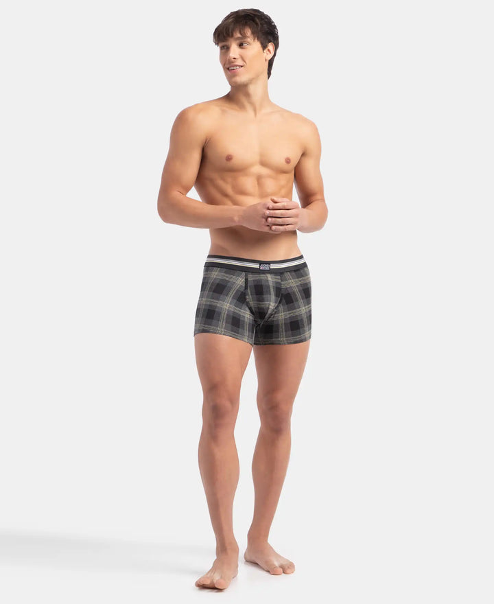 Super Combed Cotton Elastane Stretch Printed Trunk with Ultrasoft Waistband - Black print (Pack of 2)