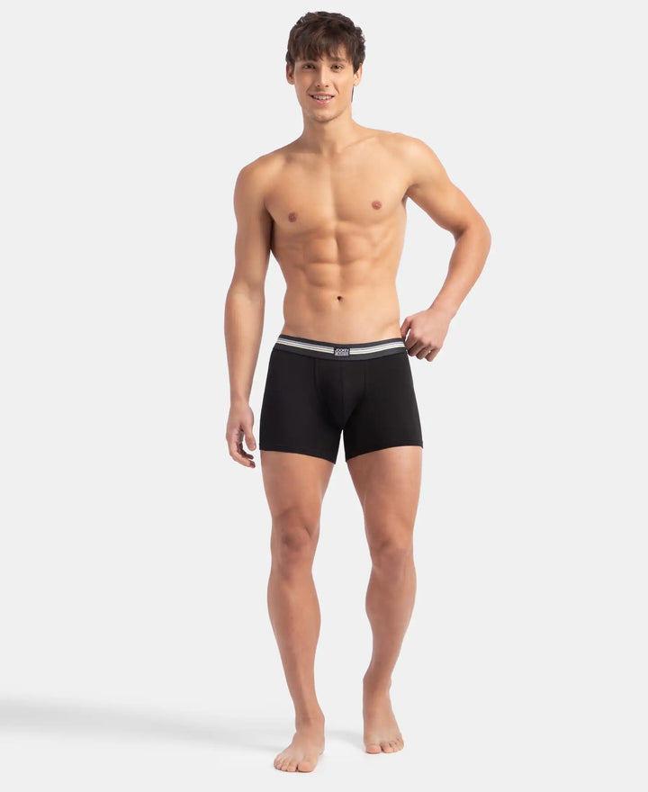 Super Combed Cotton Elastane Stretch Printed Trunk with Ultrasoft Waistband - Black print (Pack of 2)