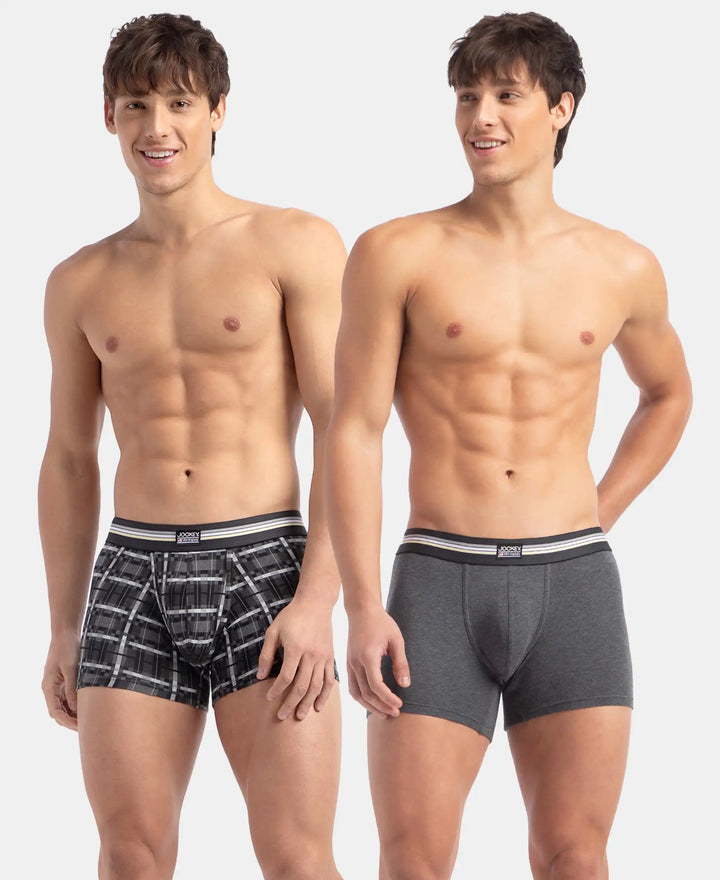 Super Combed Cotton Elastane Stretch Printed Trunk with Ultrasoft Waistband - Charcoal Melange Print (Pack of 2)